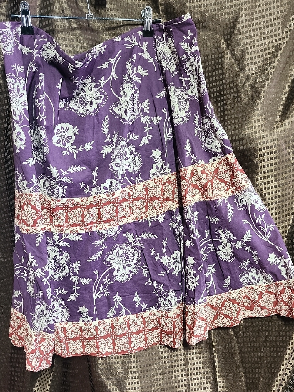 liz & co. Purple Floral A-Line Skirt with Cream and Rust Accents